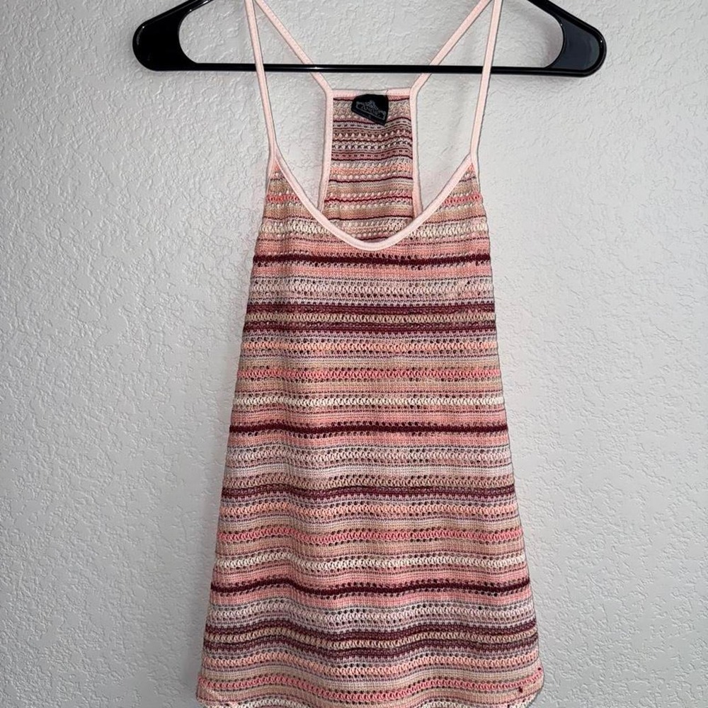 Angie Crochet Knit Striped Racerback Tank Top Pink Multi Boho Small Medium